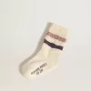 Calcetines blancos para niños con rayas rosas y moradas Calcetines blancos para niños con rayas rosas y moradas