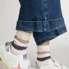Calcetines blancos para niños con rayas rosas y moradas Calcetines blancos para niños con rayas rosas y moradas