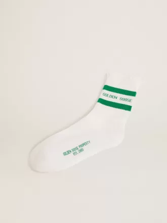 Calcetines de algodón con acabados desgastados, rayas verdes y logotipo