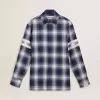 Camisa azul de cuadros 3D para hombre con estampado en la espalda Camisa azul de cuadros 3D para hombre con estampado en la espalda