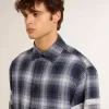 Camisa azul de cuadros 3D para hombre con estampado en la espalda Camisa azul de cuadros 3D para hombre con estampado en la espalda