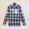 Camisa azul de cuadros 3D para hombre con estampado en la espalda Camisa azul de cuadros 3D para hombre con estampado en la espalda