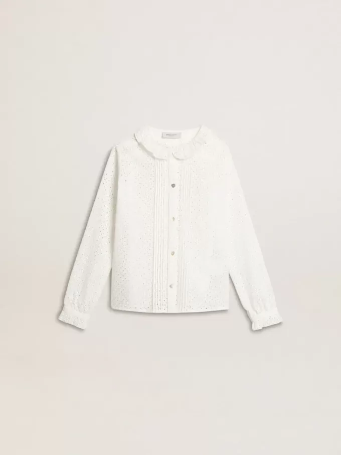 Camisa blanca de algodón con bordado inglés para niña