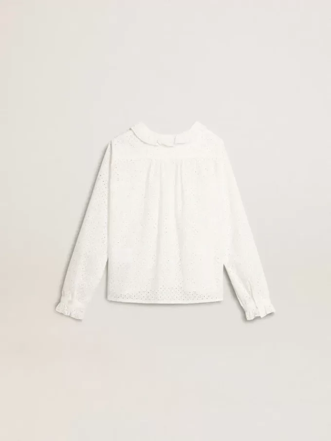 Camisa blanca de algodón con bordado inglés para niña