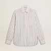 Camisa blanca de algodón para hombre con finas rayas burdeos Camisa blanca de algodón para hombre con finas rayas burdeos