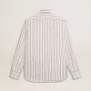 Camisa blanca de algodón para hombre con finas rayas burdeos Camisa blanca de algodón para hombre con finas rayas burdeos