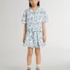 Camisa corta blanca para niña con estampado azul