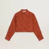 Camisa corta de mujer en jacquard rojo ladrillo con mangas anchas Camisa corta de mujer en jacquard rojo ladrillo con mangas anchas