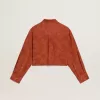 Camisa corta de mujer en jacquard rojo ladrillo con mangas anchas Camisa corta de mujer en jacquard rojo ladrillo con mangas anchas