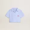 Camisa corta de niña de algodón azul claro a rayas Camisa corta de niña de algodón azul claro a rayas