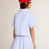 Camisa corta de niña de algodón azul claro a rayas Camisa corta de niña de algodón azul claro a rayas