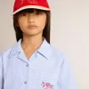 Camisa corta de niña de algodón azul claro a rayas Camisa corta de niña de algodón azul claro a rayas