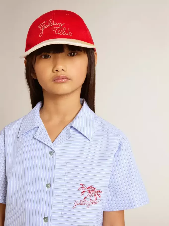 Camisa corta de niña de algodón azul claro a rayas Camisa corta de niña de algodón azul claro a rayas