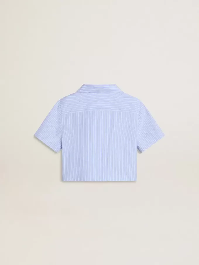 Camisa corta de niña de algodón azul claro a rayas Camisa corta de niña de algodón azul claro a rayas