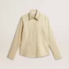 Camisa crudo con rayas y cristales bordados Camisa crudo con rayas y cristales bordados