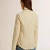 Camisa crudo con rayas y cristales bordados Camisa crudo con rayas y cristales bordados