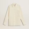 Camisa de algodón color crema para mujer con bordado floral Camisa de algodón color crema para mujer con bordado floral