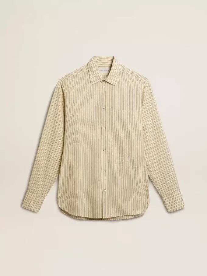 Camisa de algodón crudo para hombre con rayas negras estrechas Camisa de algodón crudo para hombre con rayas negras estrechas