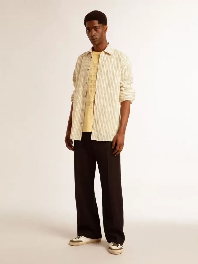 Camisa de algodón crudo para hombre con rayas negras estrechas Camisa de algodón crudo para hombre con rayas negras estrechas