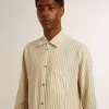 Camisa de algodón crudo para hombre con rayas negras estrechas Camisa de algodón crudo para hombre con rayas negras estrechas