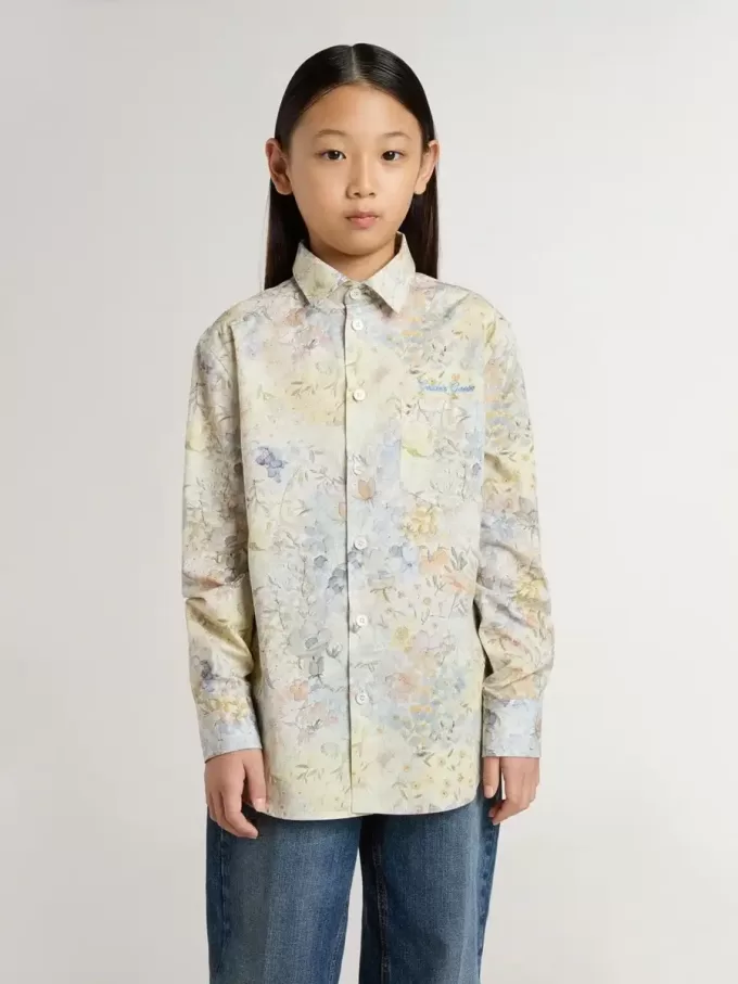 Camisa de algodón para niña con estampado floral multicolor Camisa de algodón para niña con estampado floral multicolor