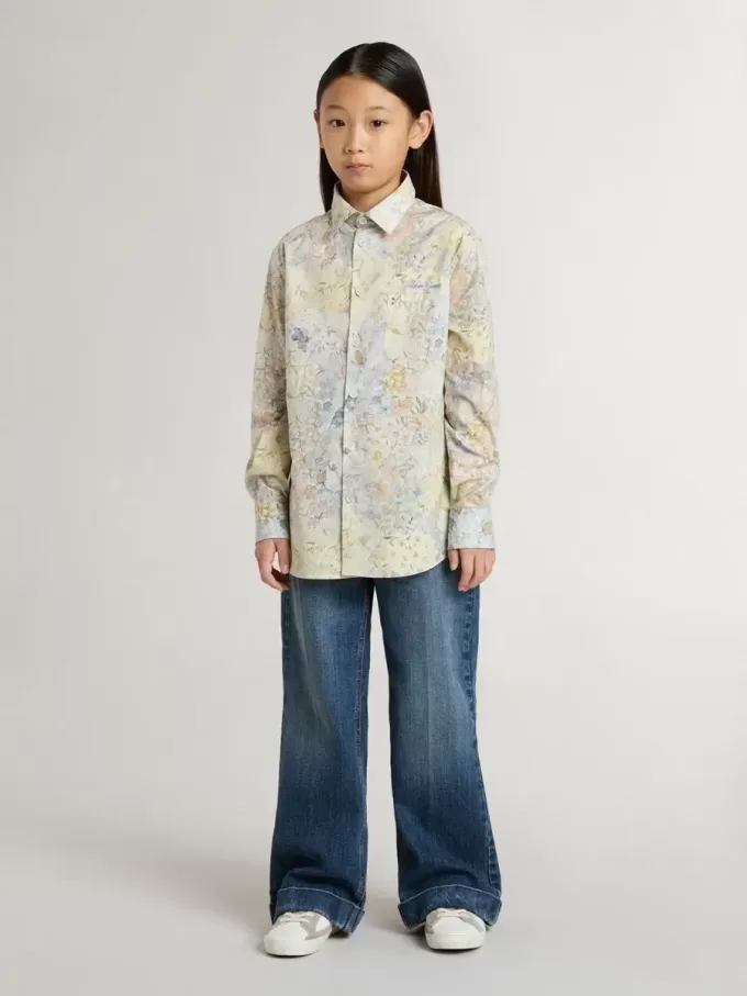 Camisa de algodón para niña con estampado floral multicolor Camisa de algodón para niña con estampado floral multicolor