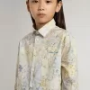 Camisa de algodón para niña con estampado floral multicolor Camisa de algodón para niña con estampado floral multicolor