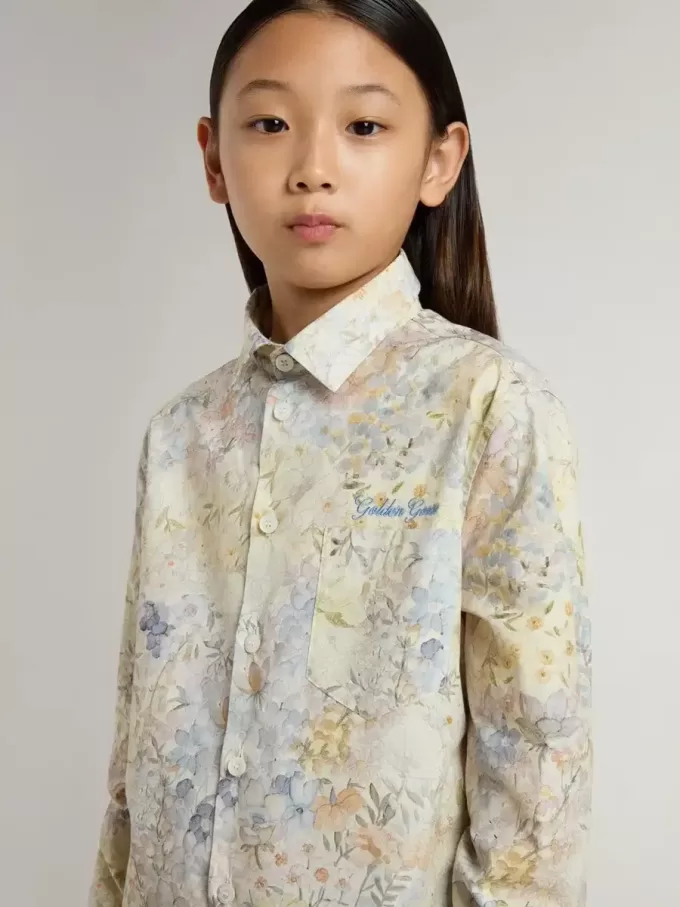 Camisa de algodón para niña con estampado floral multicolor Camisa de algodón para niña con estampado floral multicolor