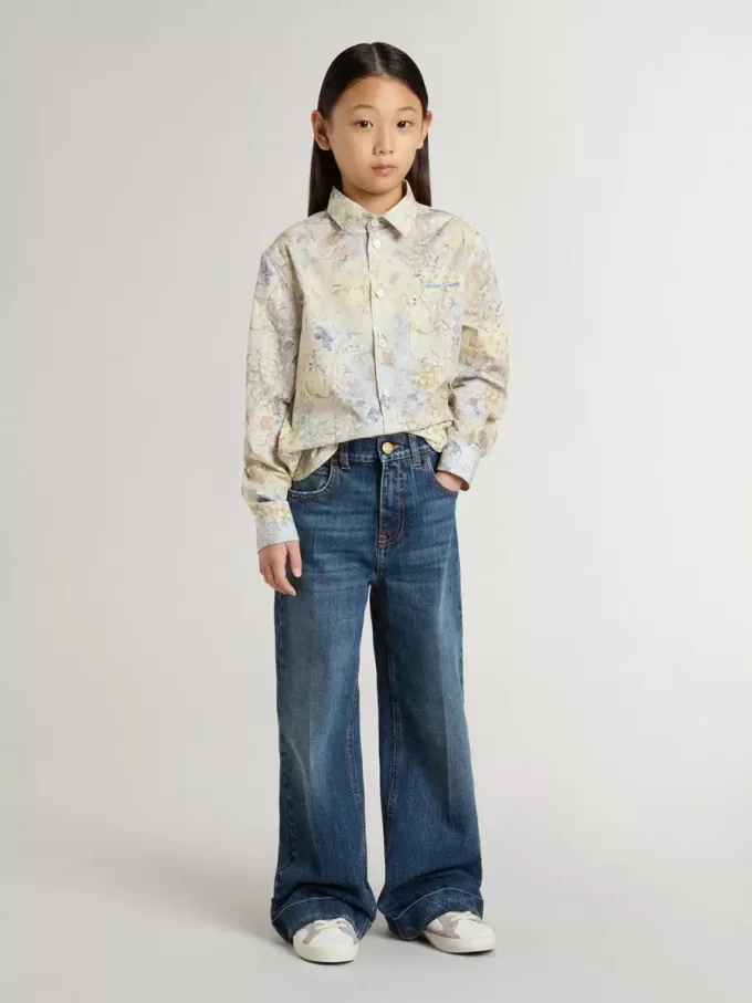 Camisa de algodón para niña con estampado floral multicolor Camisa de algodón para niña con estampado floral multicolor