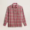 Camisa de corte recto con bordado de cuadros en rosa, arena y gris Camisa de corte recto con bordado de cuadros en rosa, arena y gris