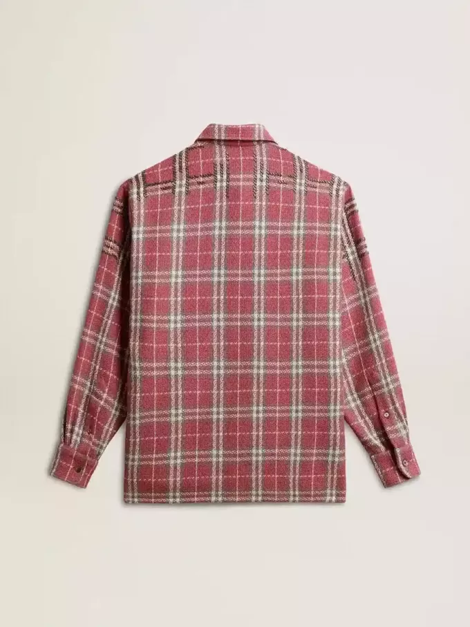 Camisa de corte recto con bordado de cuadros en rosa, arena y gris Camisa de corte recto con bordado de cuadros en rosa, arena y gris