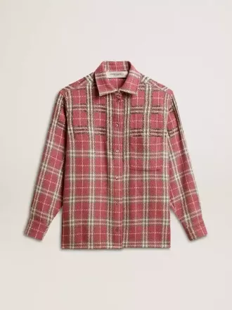 Camisa de mujer con bordado a cuadros rosa, arena y gris Camisa de mujer con bordado a cuadros rosa, arena y gris