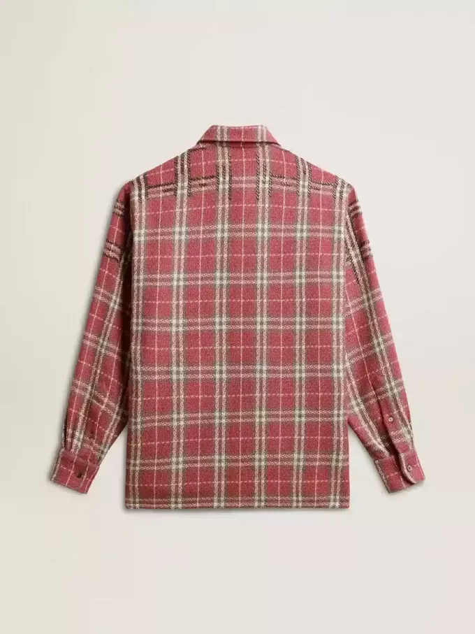 Camisa de mujer con bordado a cuadros rosa, arena y gris Camisa de mujer con bordado a cuadros rosa, arena y gris