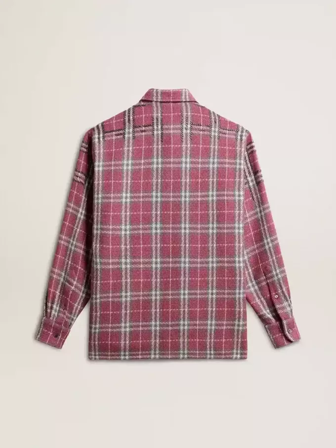 Camisa de mujer con bordado a cuadros rosa, arena y gris Camisa de mujer con bordado a cuadros rosa, arena y gris