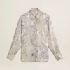 Camisa de mujer con estampado floral multicolor de lentejuelas Camisa de mujer con estampado floral multicolor de lentejuelas