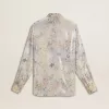 Camisa de mujer con estampado floral multicolor de lentejuelas Camisa de mujer con estampado floral multicolor de lentejuelas