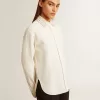 Camisa de mujer de mezcla de viscosa y algodón con cuello adornado con cristales Camisa de mujer de mezcla de viscosa y algodón con cuello adornado con cristales