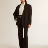 Camisa de mujer de mezcla de viscosa y algodón con cuello adornado con cristales Camisa de mujer de mezcla de viscosa y algodón con cuello adornado con cristales
