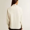 Camisa de mujer de mezcla de viscosa y algodón con cuello adornado con cristales Camisa de mujer de mezcla de viscosa y algodón con cuello adornado con cristales