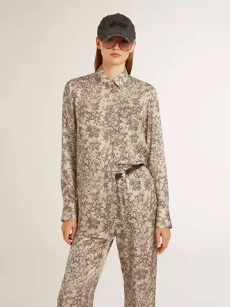 Camisa de pijama de mujer en mezcla de seda con estampado floral
