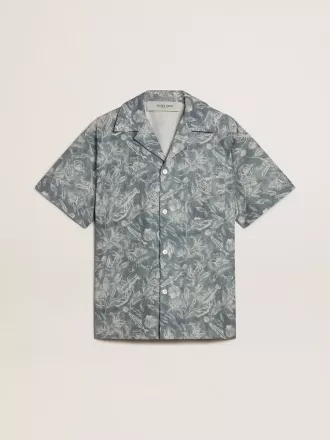 Camisa de popelín de manga corta estilo pijama para hombre con estampado marino azul y blanco