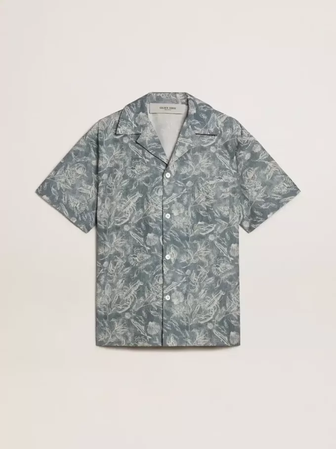 Camisa de popelín de manga corta estilo pijama para hombre con estampado marino azul y blanco Camisa de popelín de manga corta estilo pijama para hombre con estampado marino azul y blanco