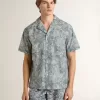 Camisa de popelín de manga corta estilo pijama para hombre con estampado marino azul y blanco Camisa de popelín de manga corta estilo pijama para hombre con estampado marino azul y blanco