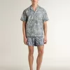 Camisa de popelín de manga corta estilo pijama para hombre con estampado marino azul y blanco Camisa de popelín de manga corta estilo pijama para hombre con estampado marino azul y blanco