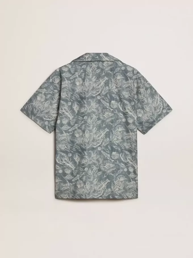 Camisa de popelín de manga corta estilo pijama para hombre con estampado marino azul y blanco Camisa de popelín de manga corta estilo pijama para hombre con estampado marino azul y blanco