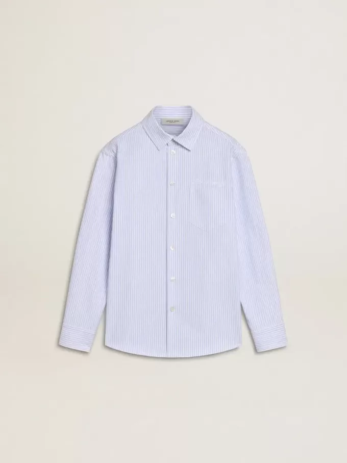 Camisa de rayas para niña con letras bordadas en el bolsillo