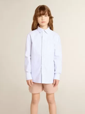 Camisa de rayas para niña con letras bordadas en el bolsillo Camisa de rayas para niña con letras bordadas en el bolsillo