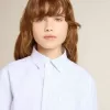 Camisa de rayas para niña con letras bordadas en el bolsillo