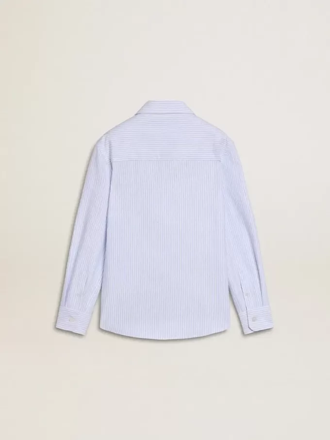 Camisa de rayas para niña con letras bordadas en el bolsillo