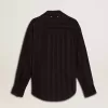 Camisa negra de mujer con rayas verticales y cierre con nudo lateral Camisa negra de mujer con rayas verticales y cierre con nudo lateral
